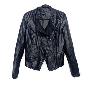 Pamela Dennis Black Faux Leather Moto Jacket